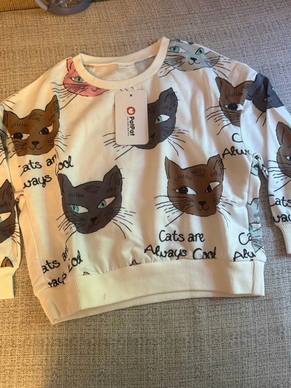 Cream Cat Print Sweatshirt - 